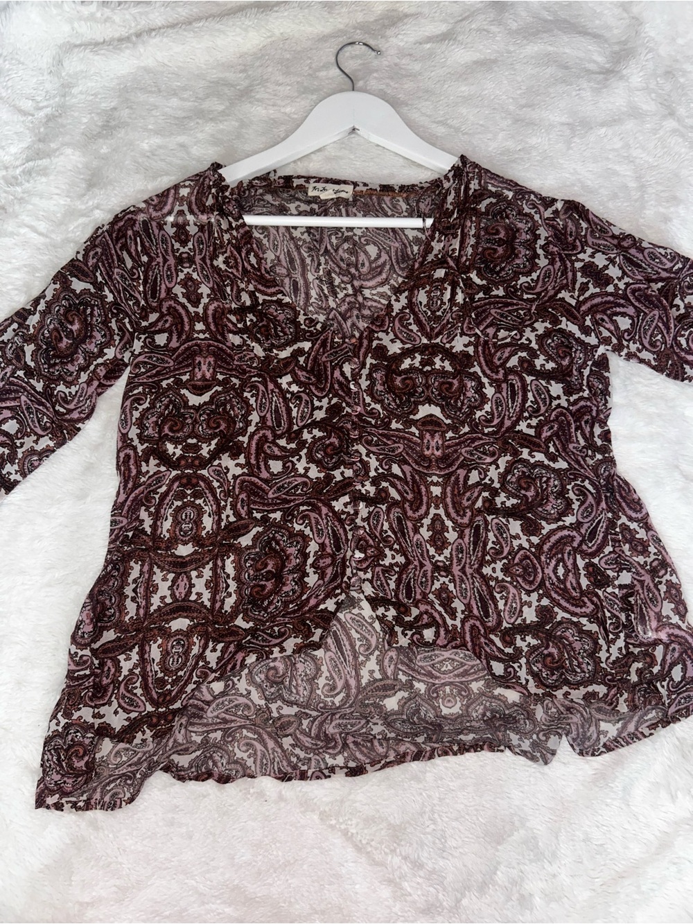Woven Paisley V-Neck Blouse - Burgundy
